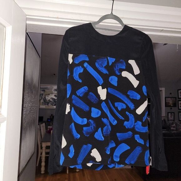 GREY Jason Wu Marine Multi Color Block Print Silk Blouse Top Size 6 - Picture 9 of 16